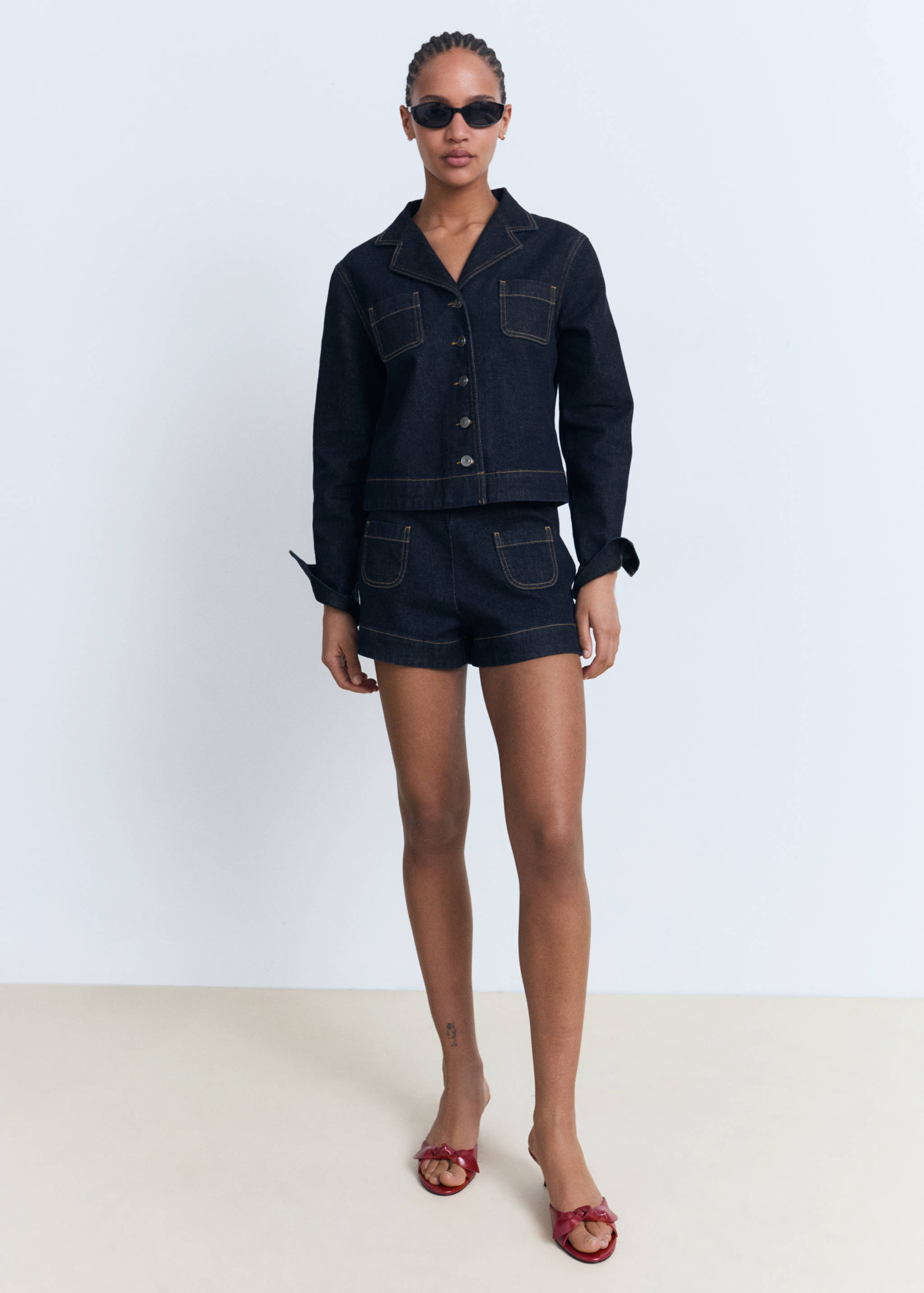 Veste jean cintrée à poches - Plan général