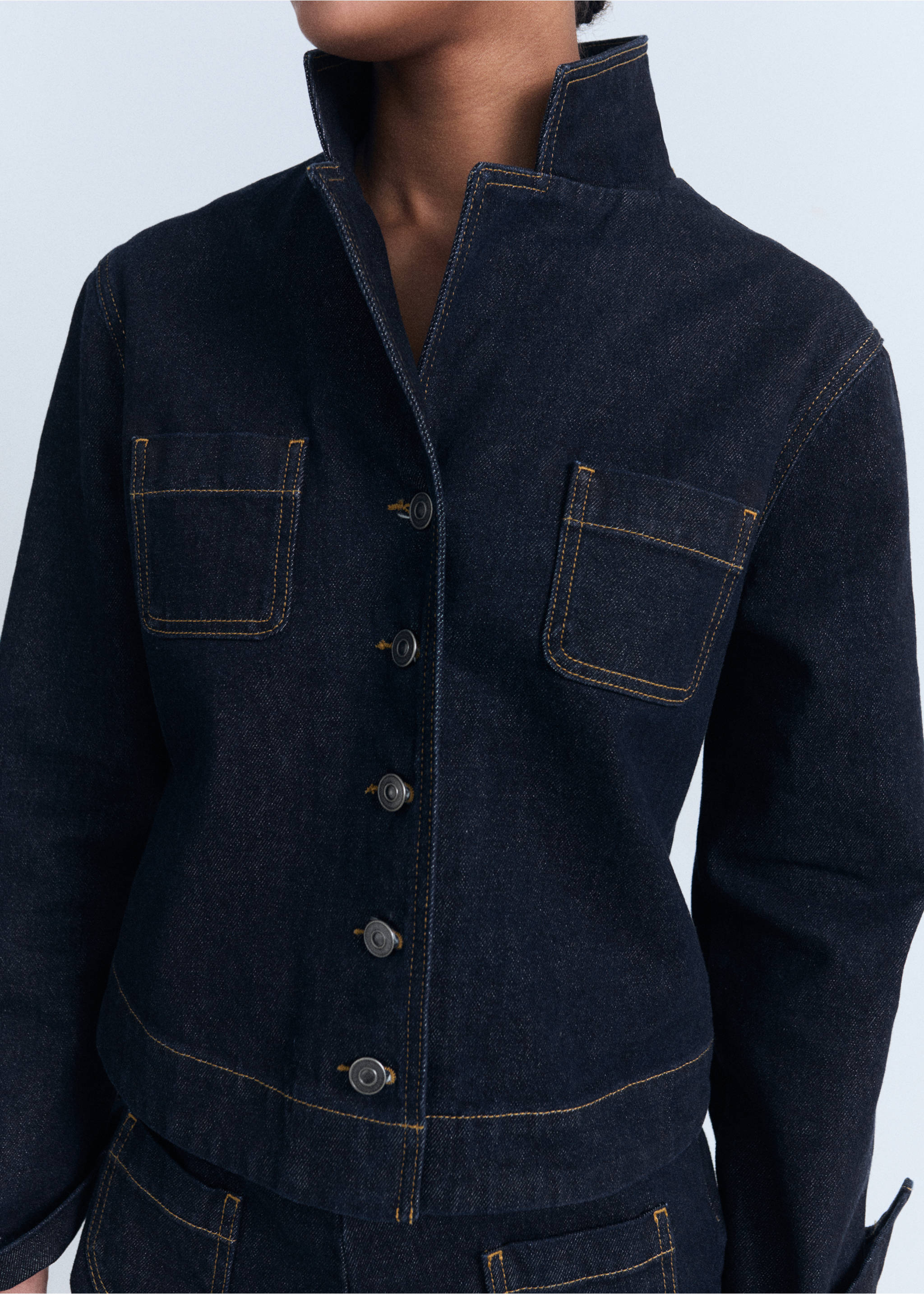 Fitted denim jacket with pockets - Medium plane, Open Blue. Ref: 17061266-00.