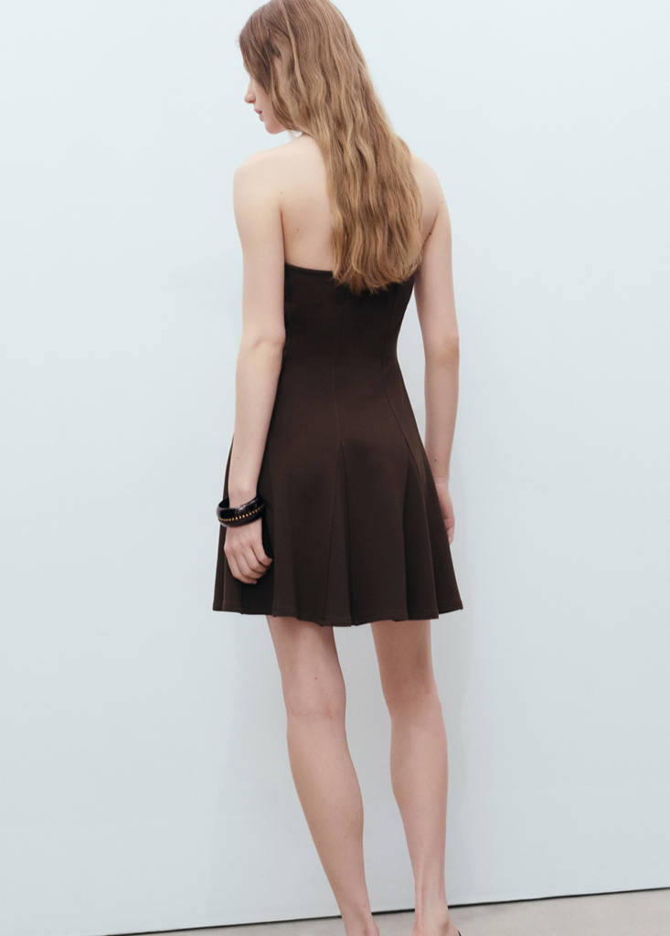 Strapless dress with pleats — Brown