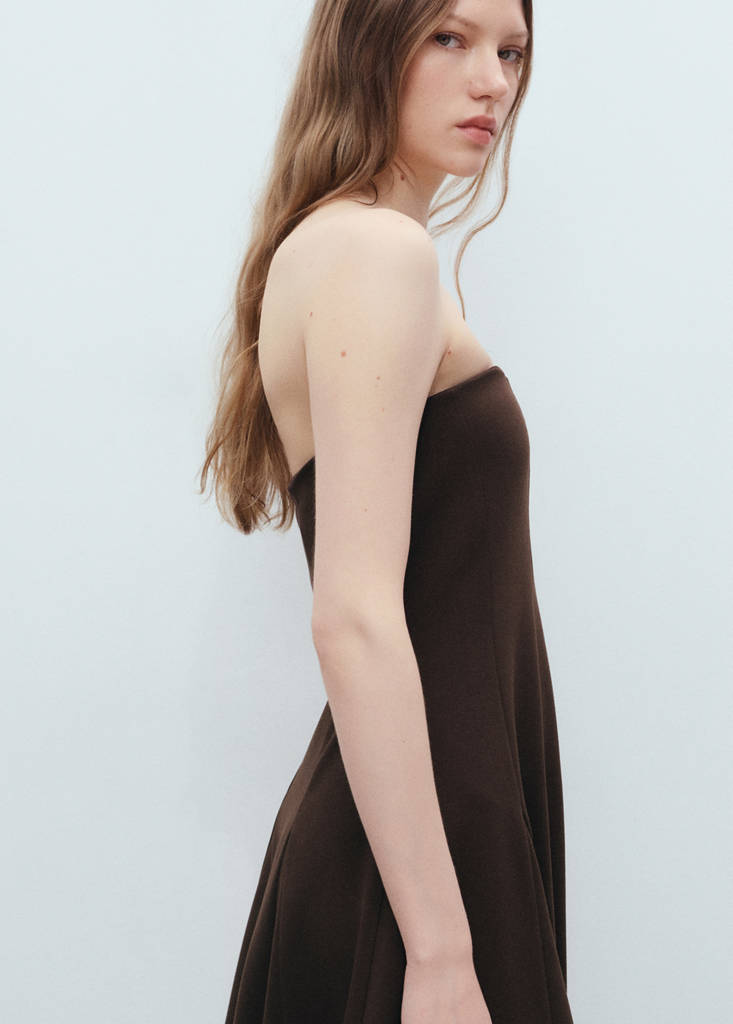 Strapless dress with pleats — Brown