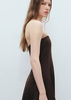 Strapless dress with pleats — Brown 4