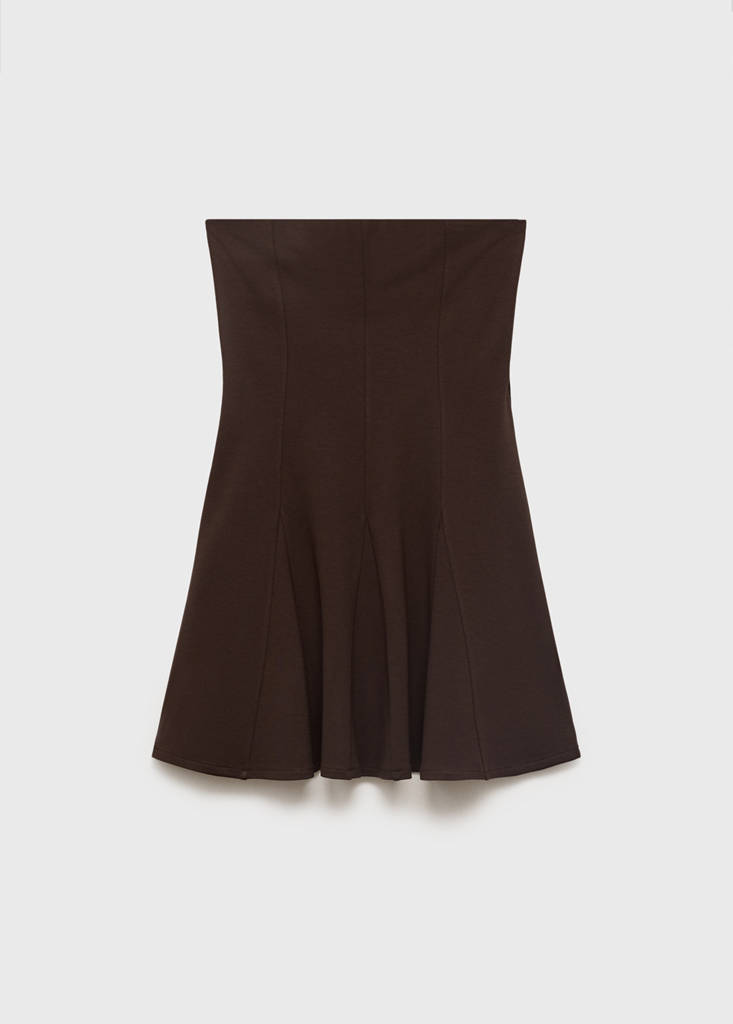 Strapless dress with pleats — Brown