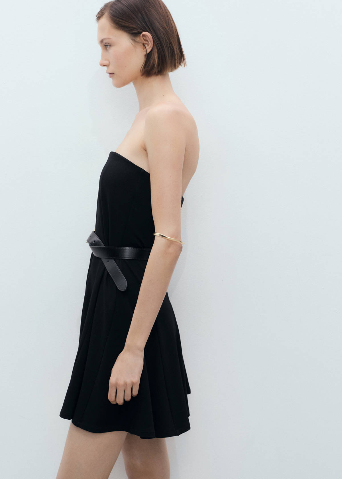 Strapless dress with pleats — Black