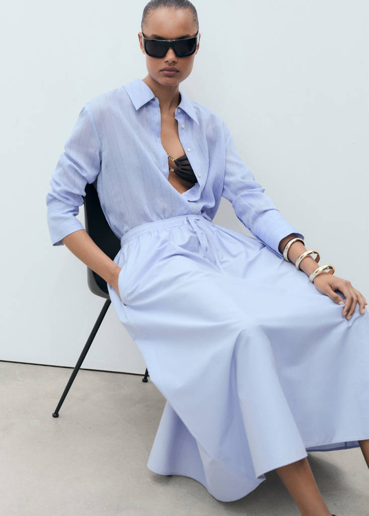 Flared cotton skirt — Sky Blue