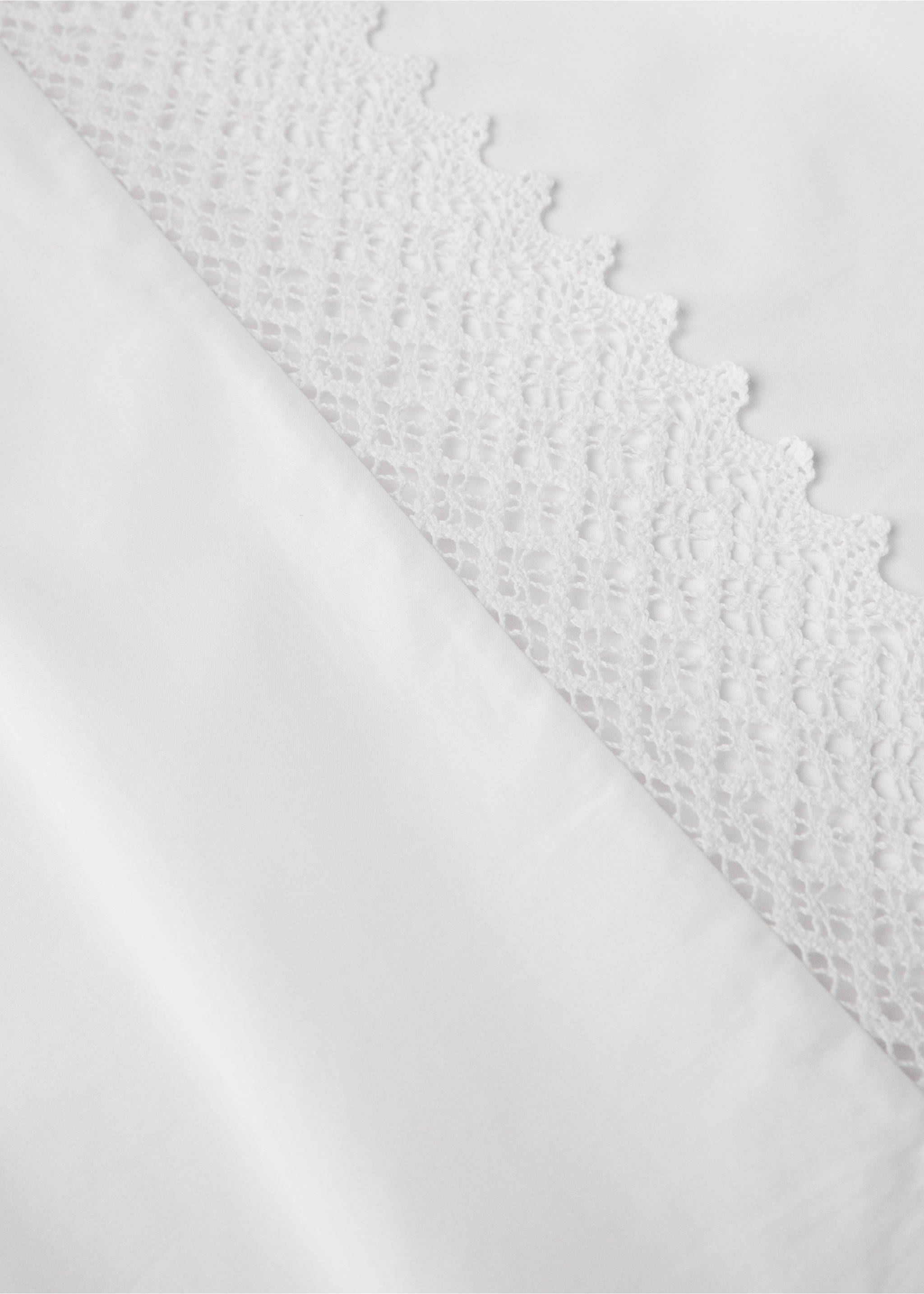 Percale cotton lace flat sheet Queen bed - Details of the article 2, White. Ref: 17061276-00.