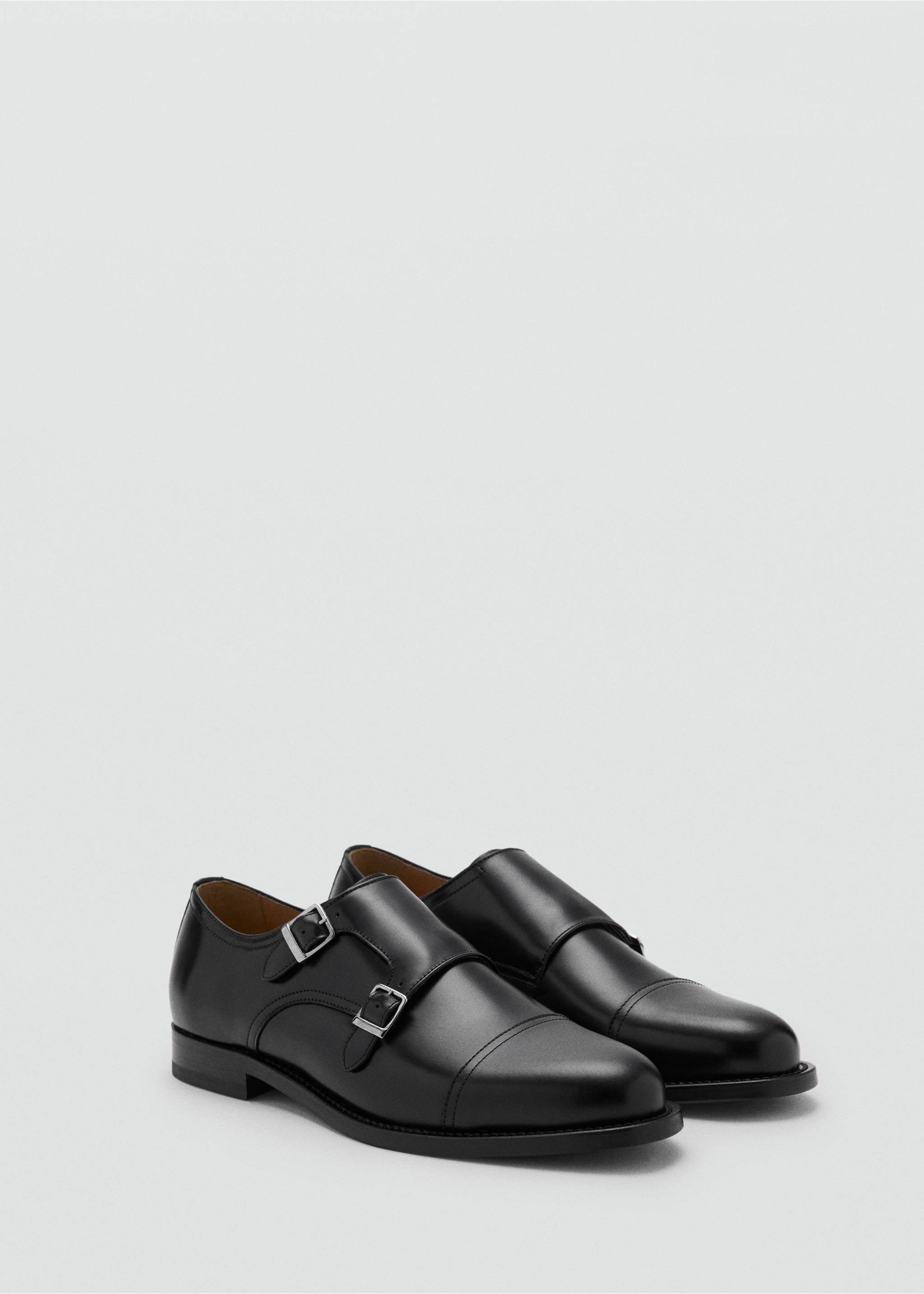 Zapato piel doble hebilla - Plano medio, Negro. Ref: 17061281-00.