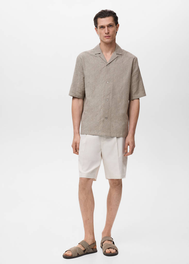 MANGO MAN - Chemise 100 % coton broderie kaki - S