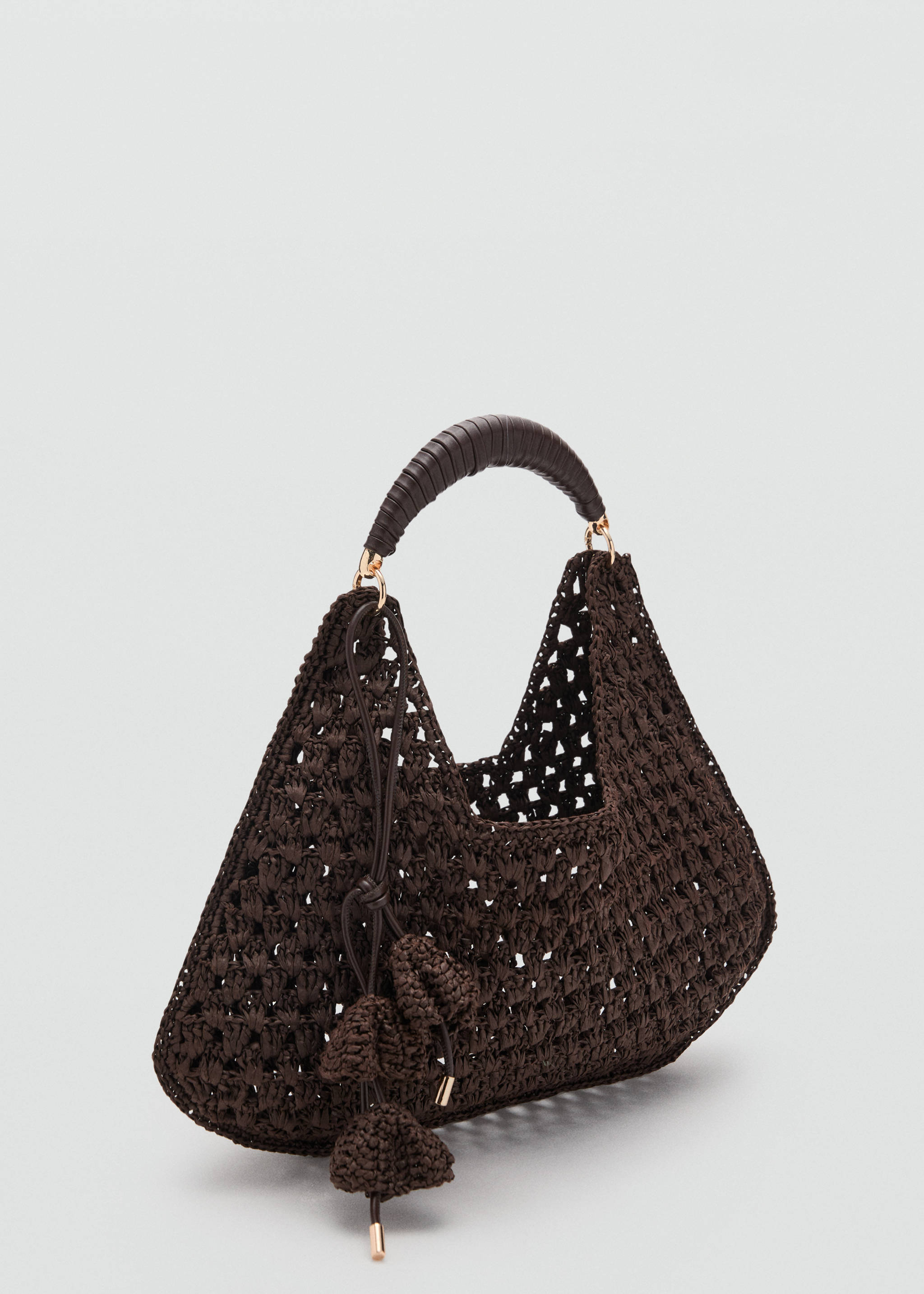 Sac porté épaule fibre naturelle breloque en fleurs - Plan moyen