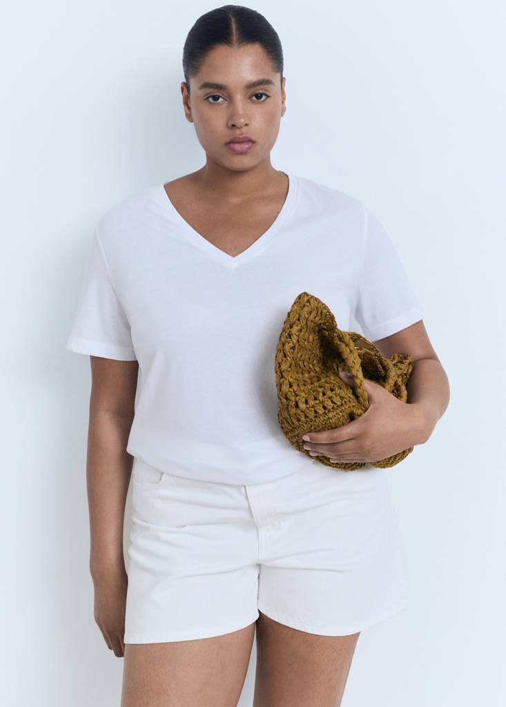 V-neck cotton T-shirt — White