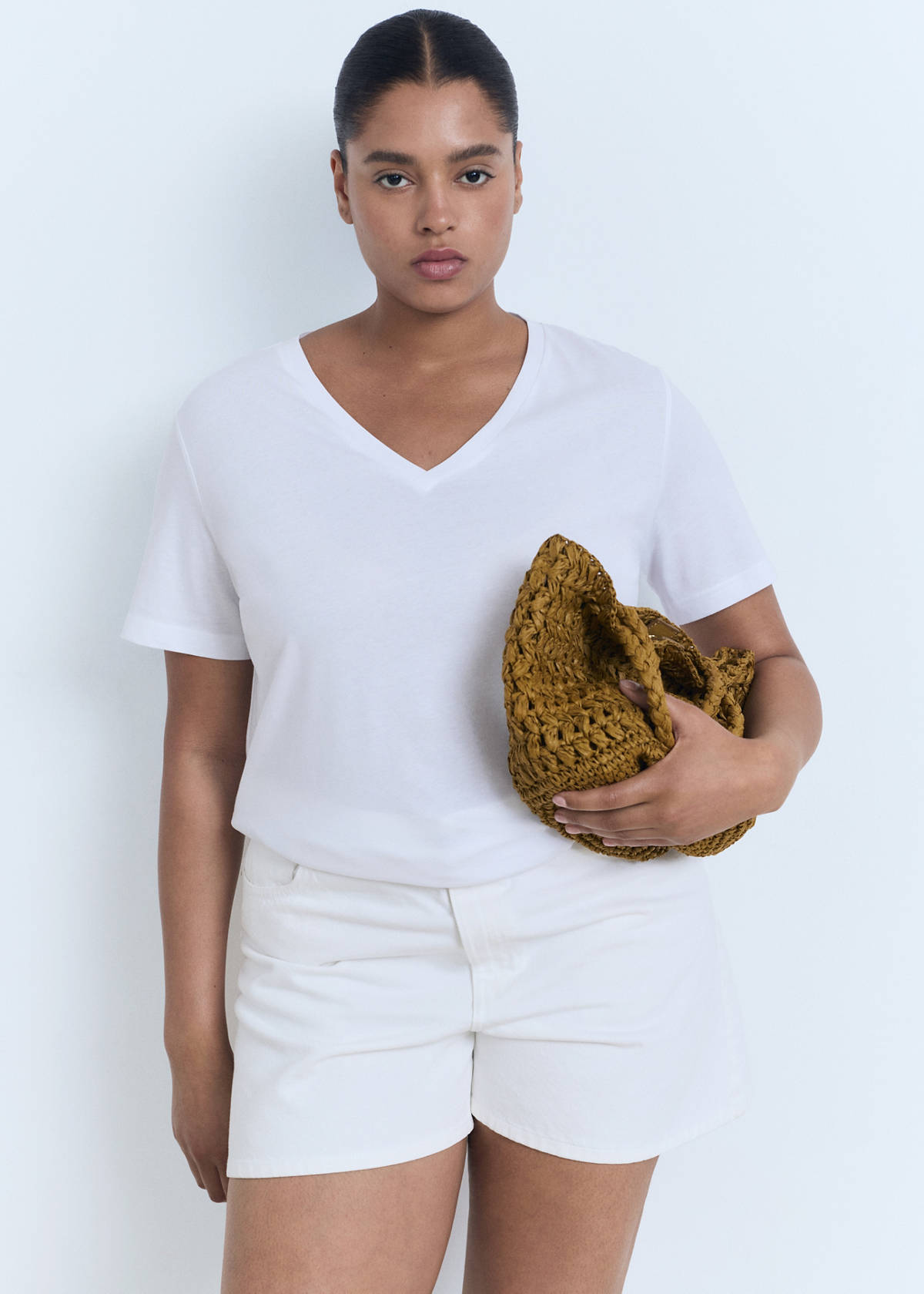 V-neck cotton T-shirt — White