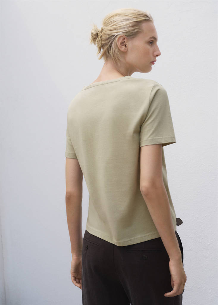 V-neck cotton T-shirt — Khaki