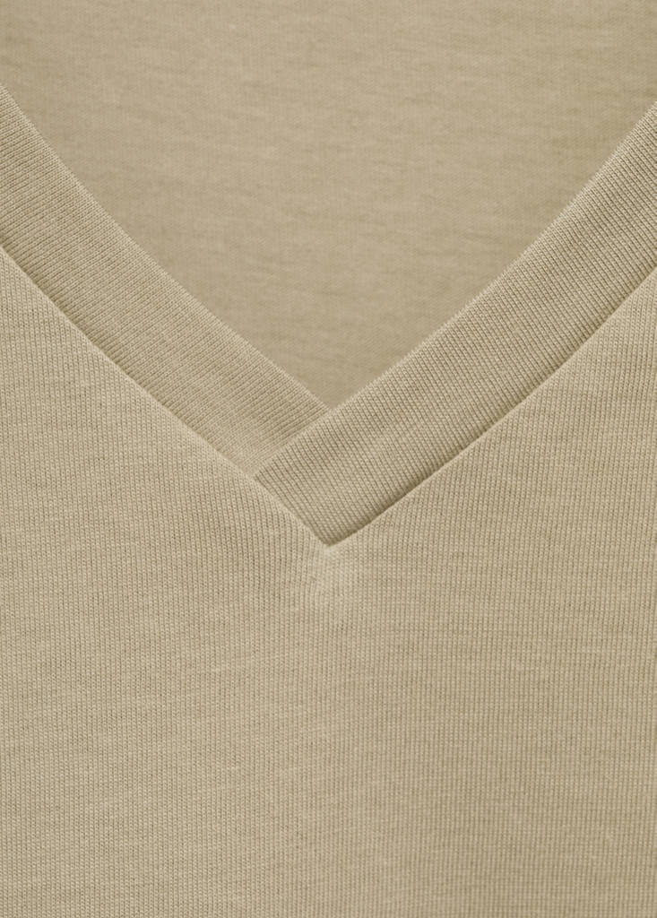 V-neck cotton T-shirt — Khaki
