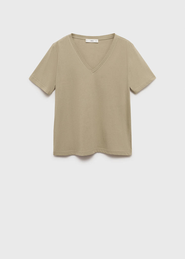 V-neck cotton T-shirt — Khaki