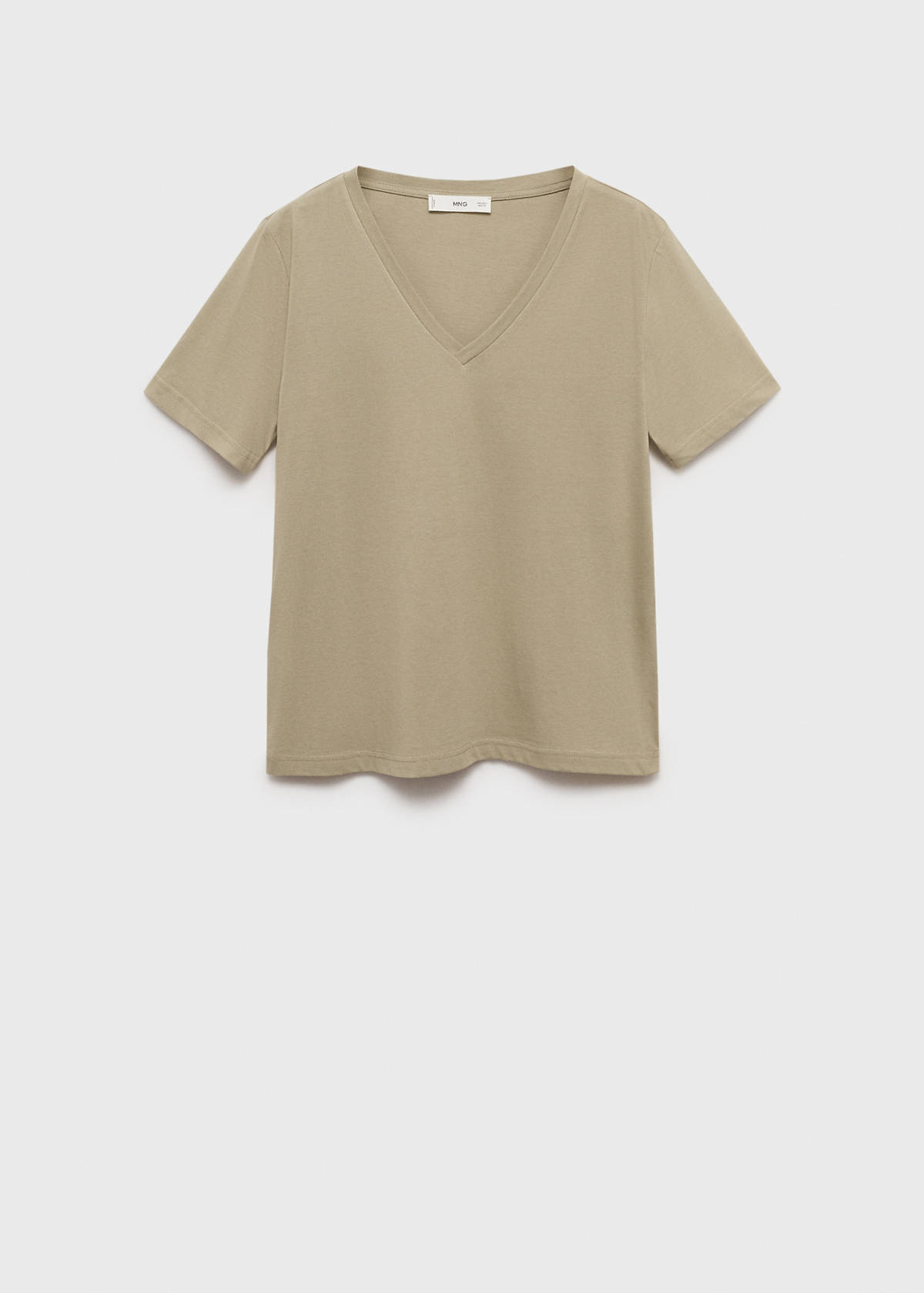 V-neck cotton T-shirt — Khaki