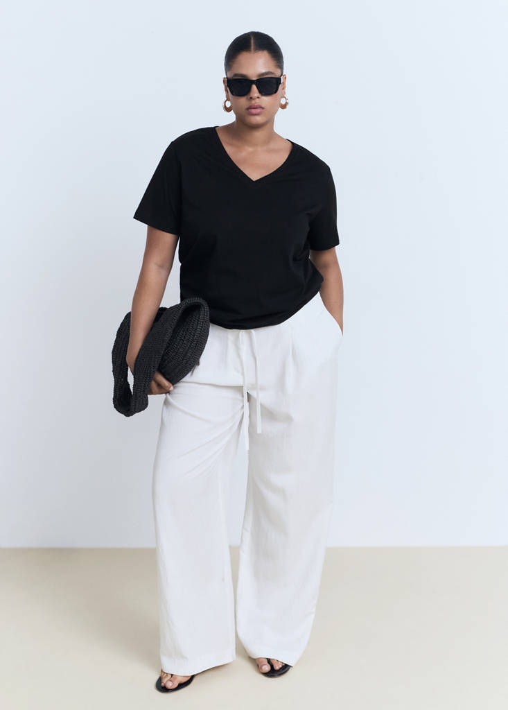 V-neck cotton T-shirt — Black