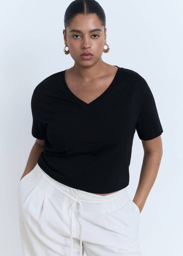 V-neck cotton T-shirt — Black