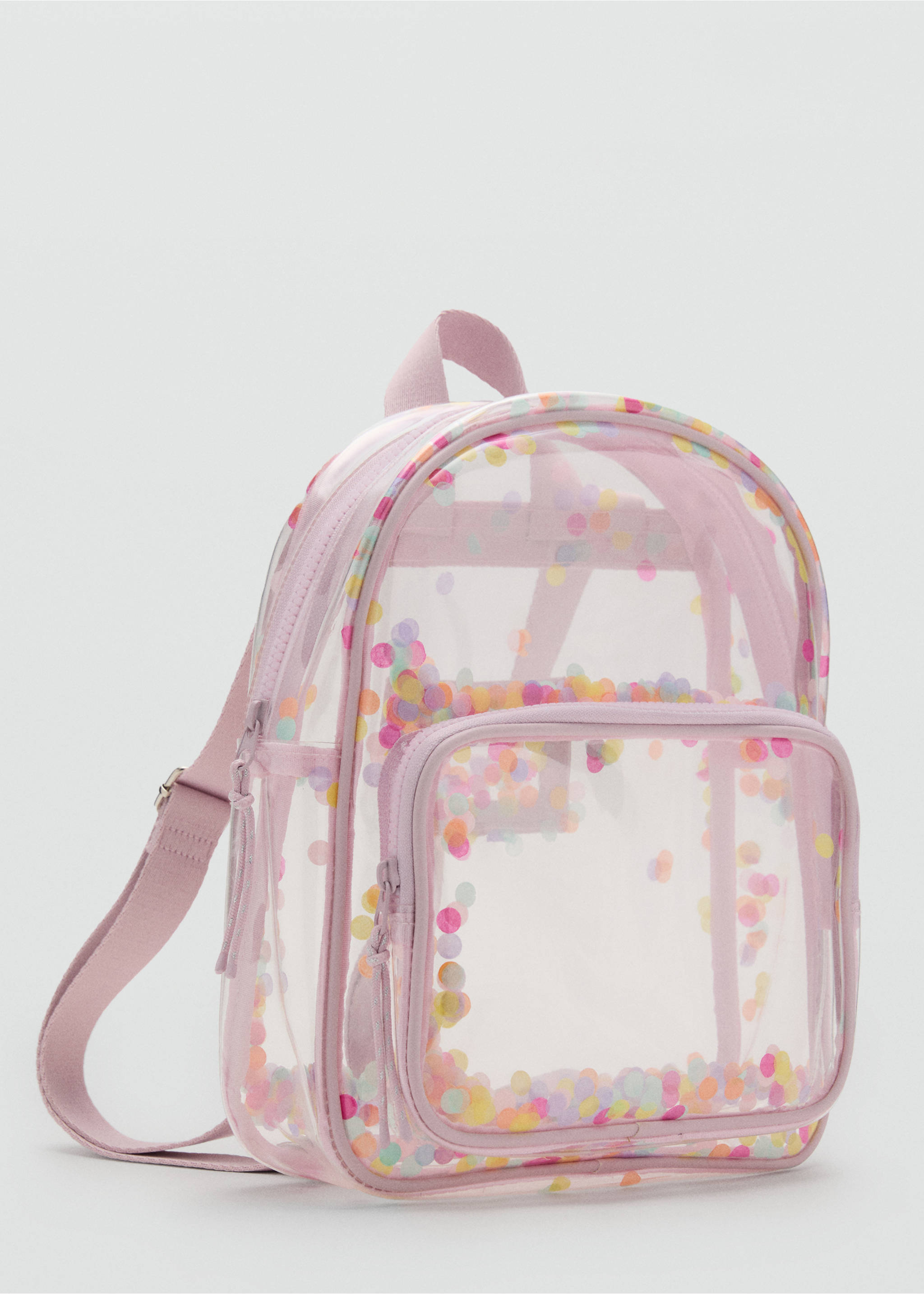 Transparent confetti backpack - Medium plane, Pale Pink. Ref: 17061519-00.