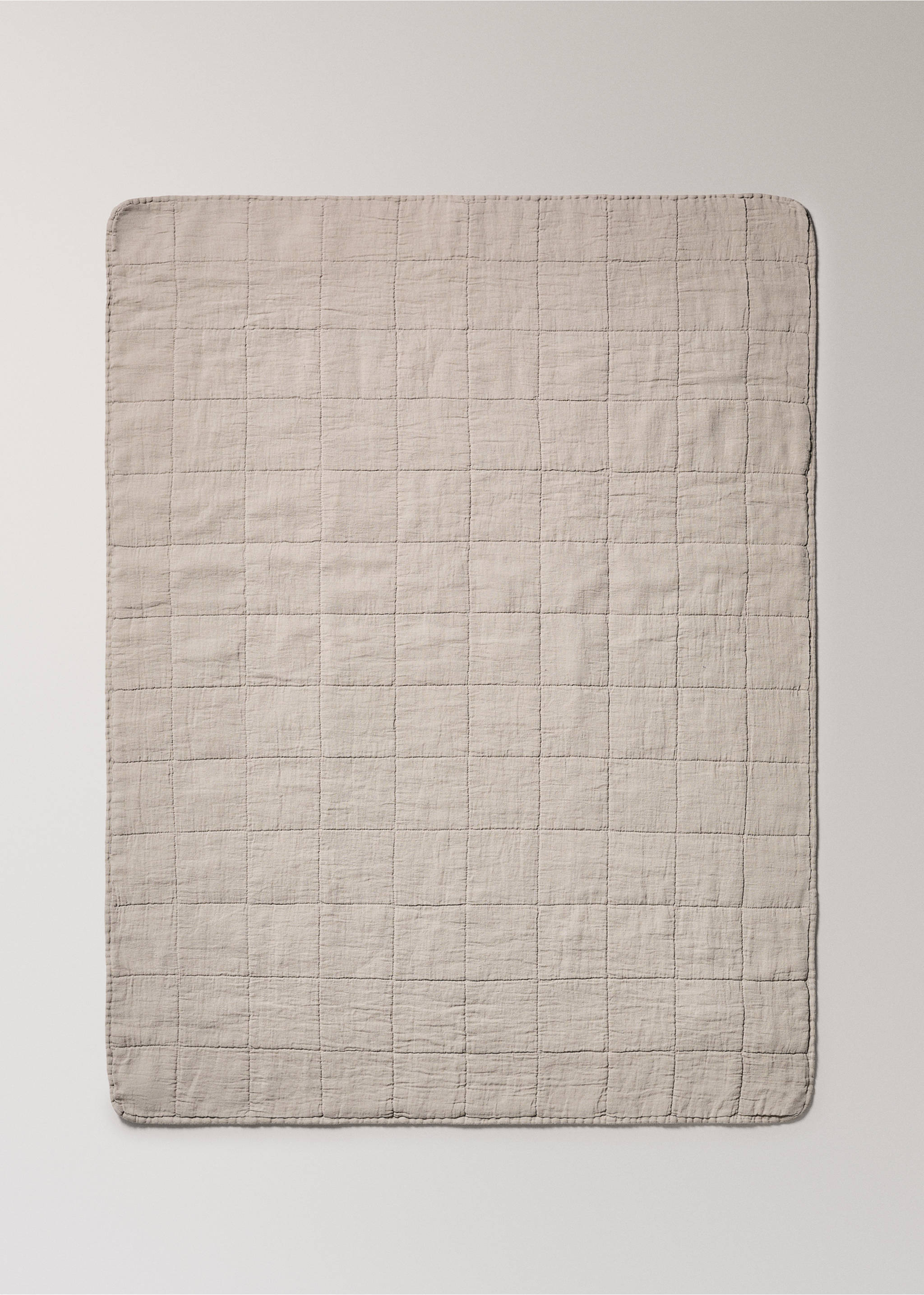 Cuvertură pătuț din in garment dyed, cusături pătrate - Detaliu al articolului 3, Maro mediu. Ref: 17061541-00.