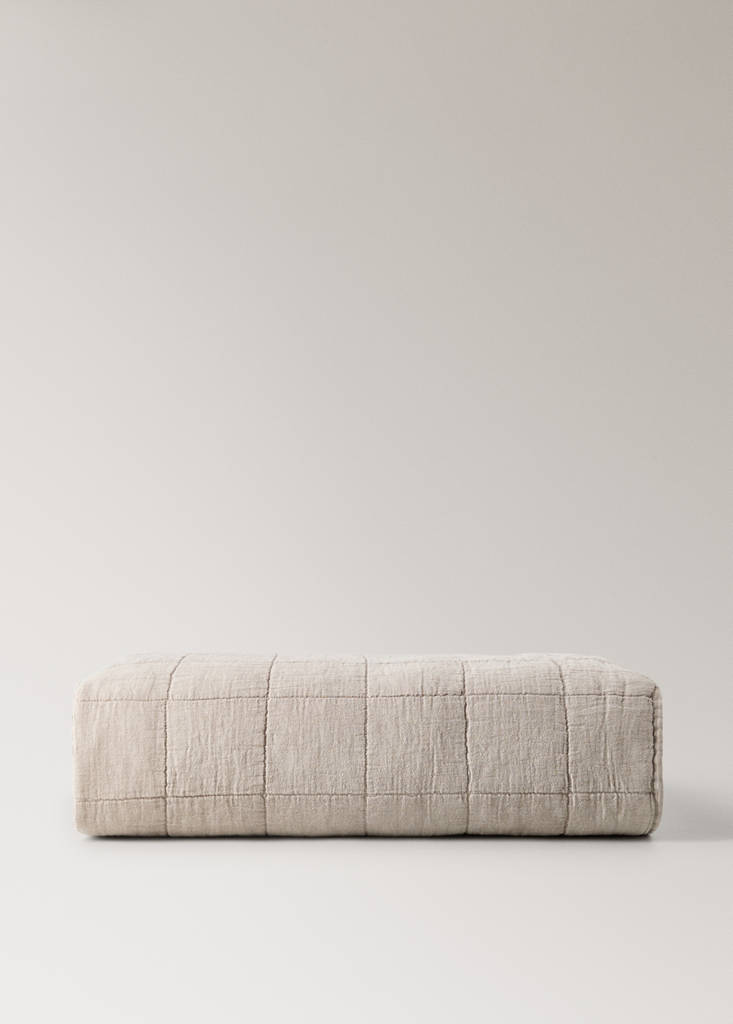 Leinen-Babybettdecke garment dyed mit Karosteppung — Mittelbraun