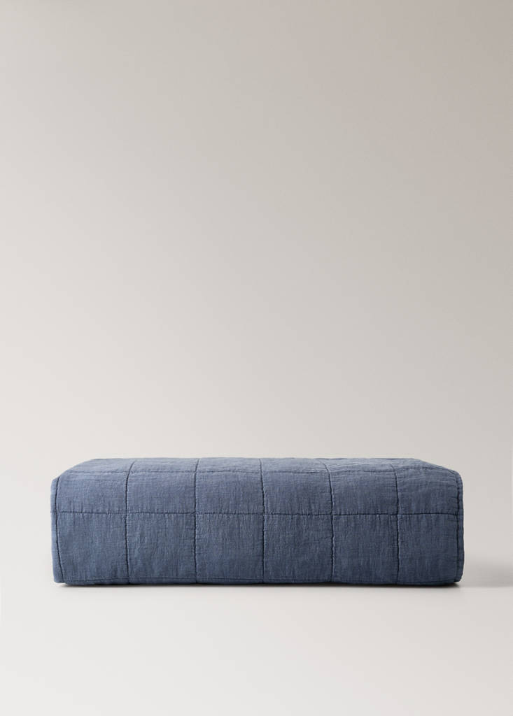 Leinen-Babybettdecke garment dyed mit Karosteppung — Blau