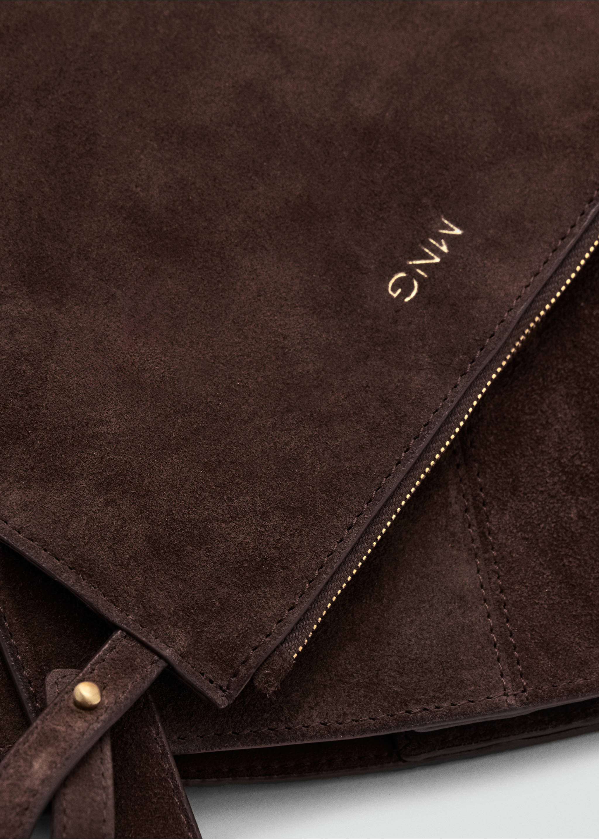 Мини-сумка шоппер из спилка - Деталь изделия 2, Шоколадный. Ref: 17061542-00.