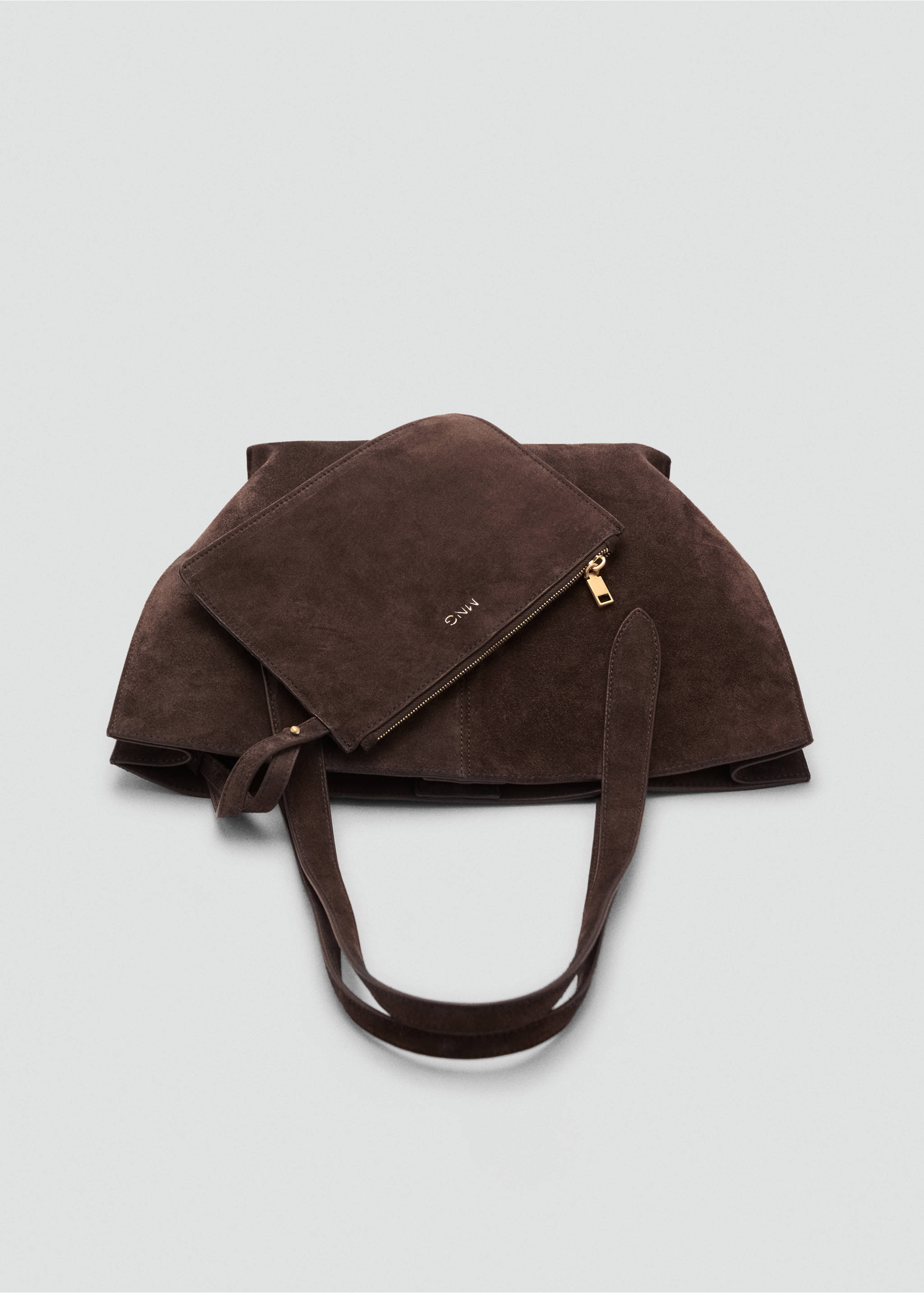 Мини-сумка шоппер из спилка - Деталь изделия 4, Шоколадный. Ref: 17061542-00.