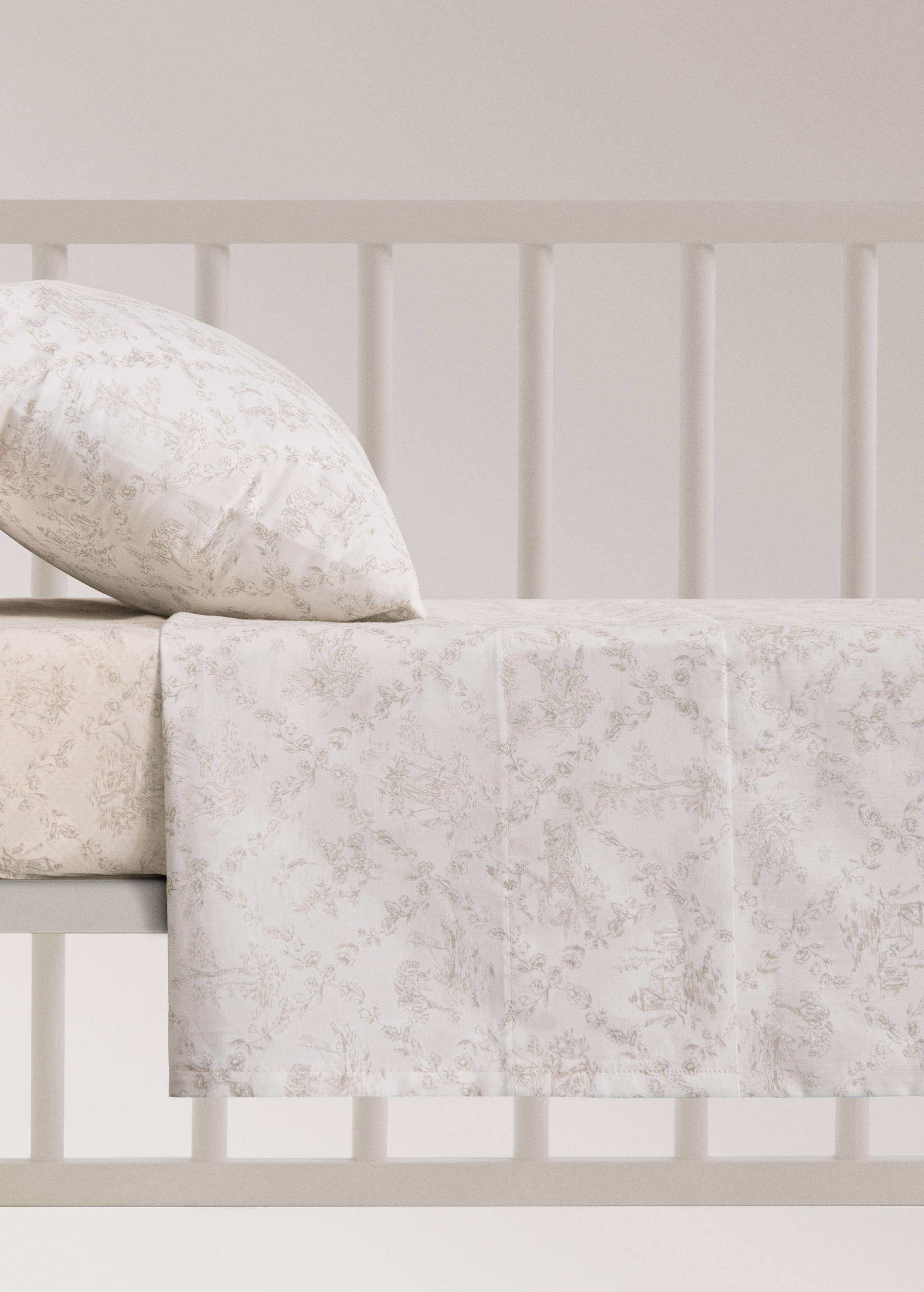Toile de Jouy percale cotton top sheet for cot - Article without model