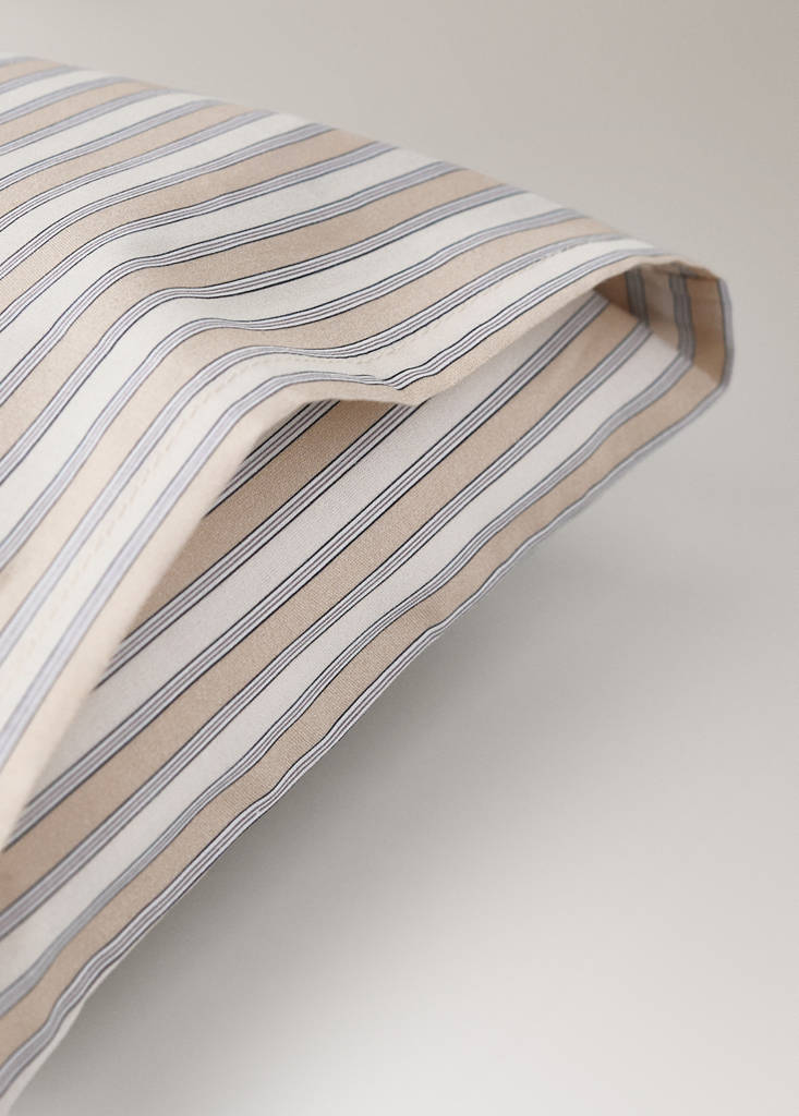 Percale cotton stripe-print set of sheets for mini-cot — Vanilla