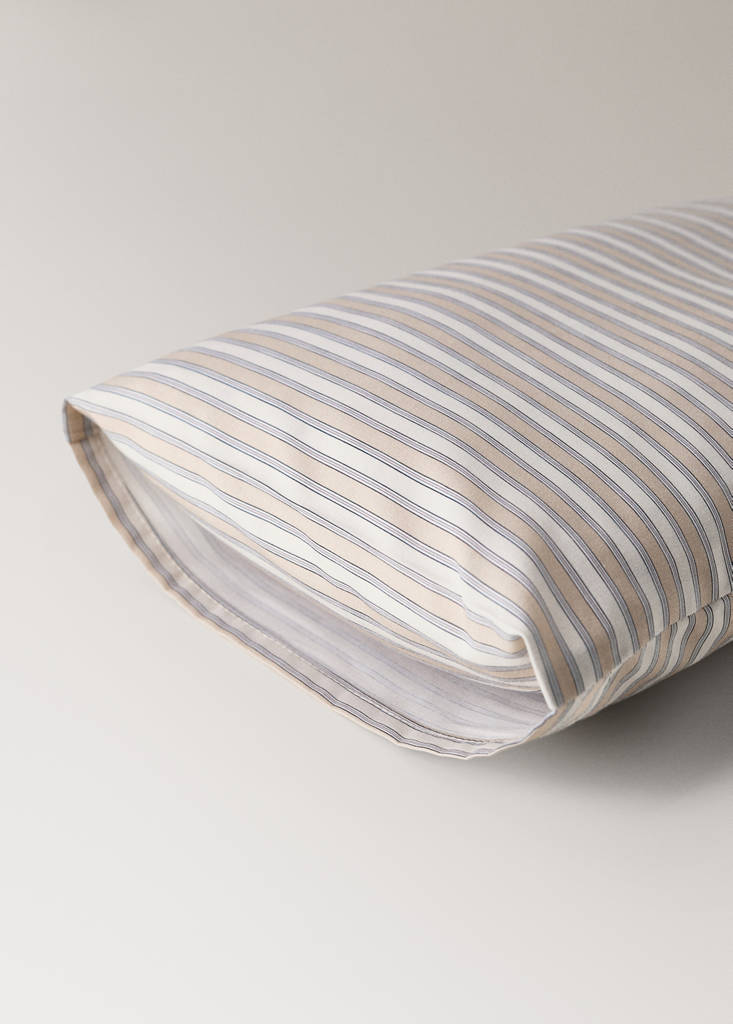 Percale cotton stripe-print set of sheets for mini-cot — Vanilla