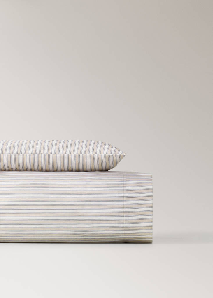 Percale cotton stripe-print set of sheets for mini-cot — Vanilla