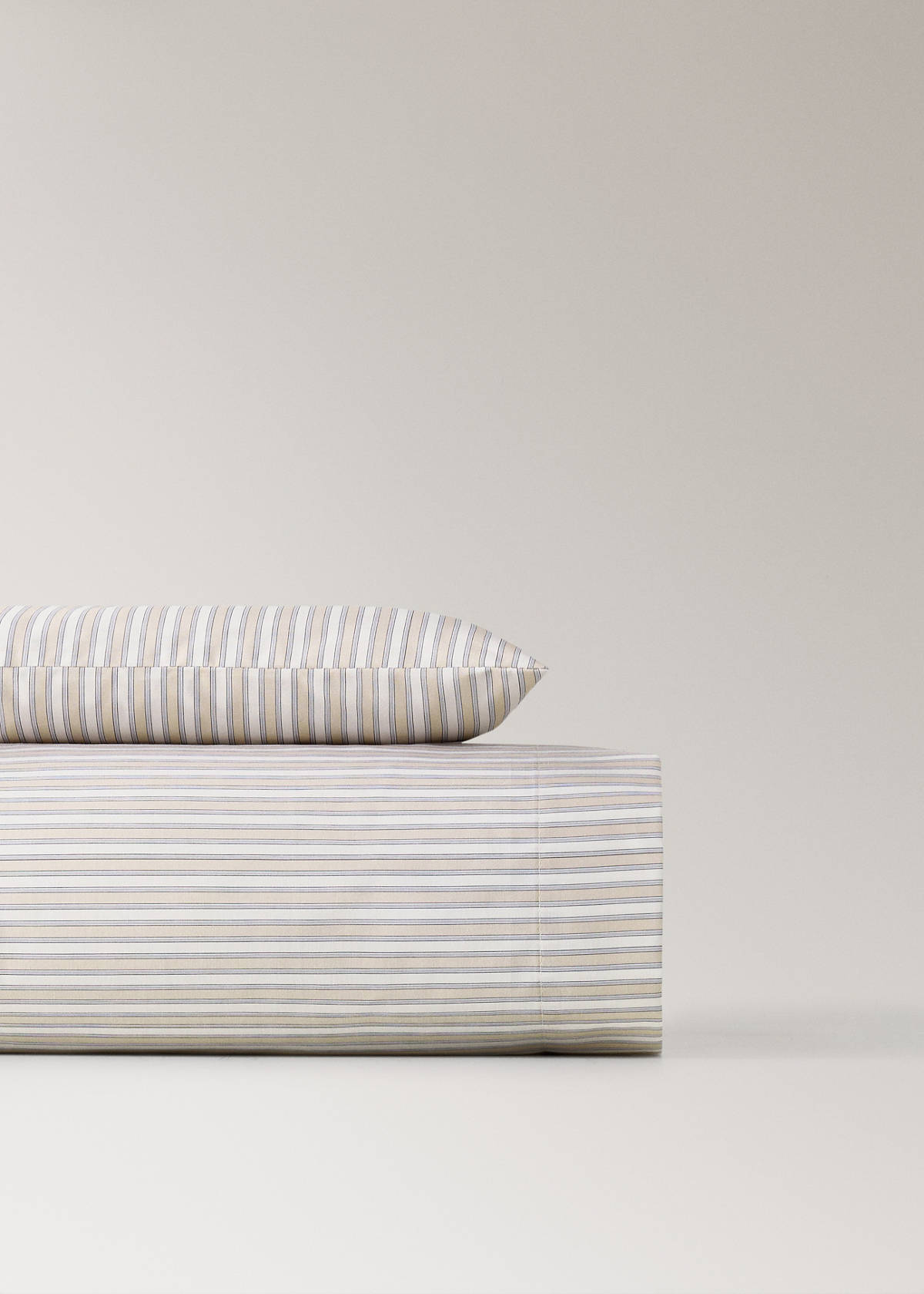 Percale cotton stripe-print set of sheets for mini-cot — Vanilla
