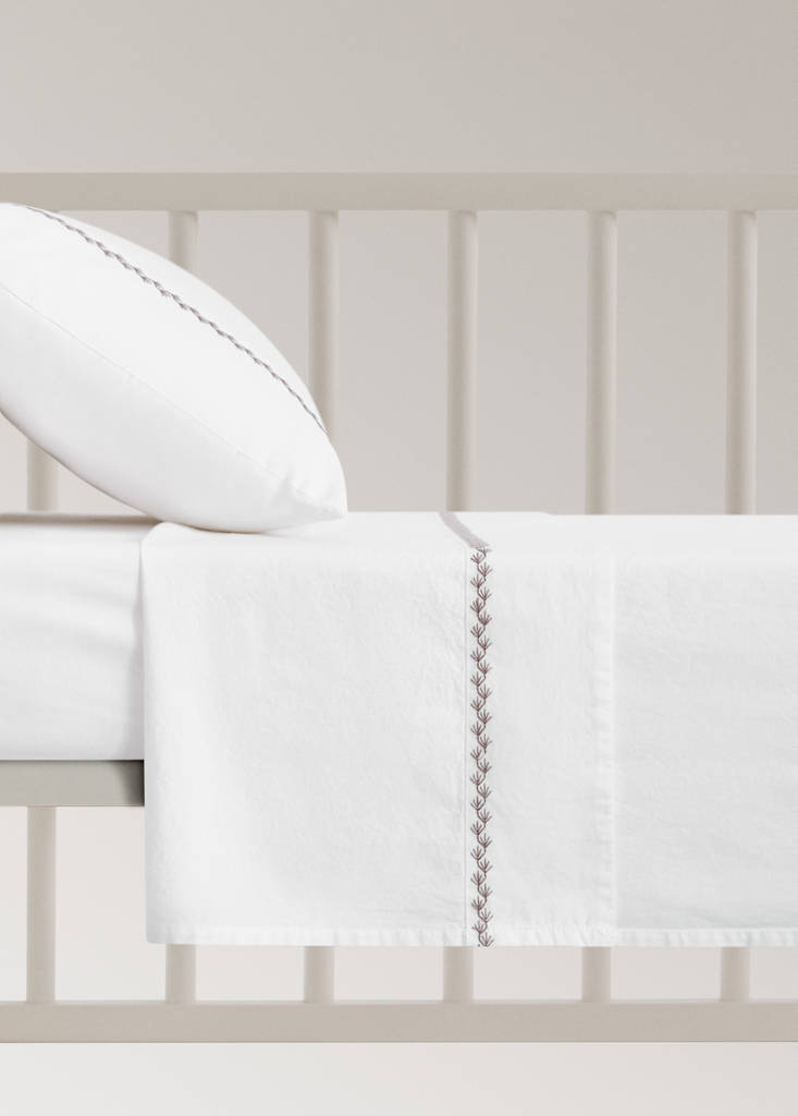 Percale cotton children's top sheet with embroidered detail for cot — White