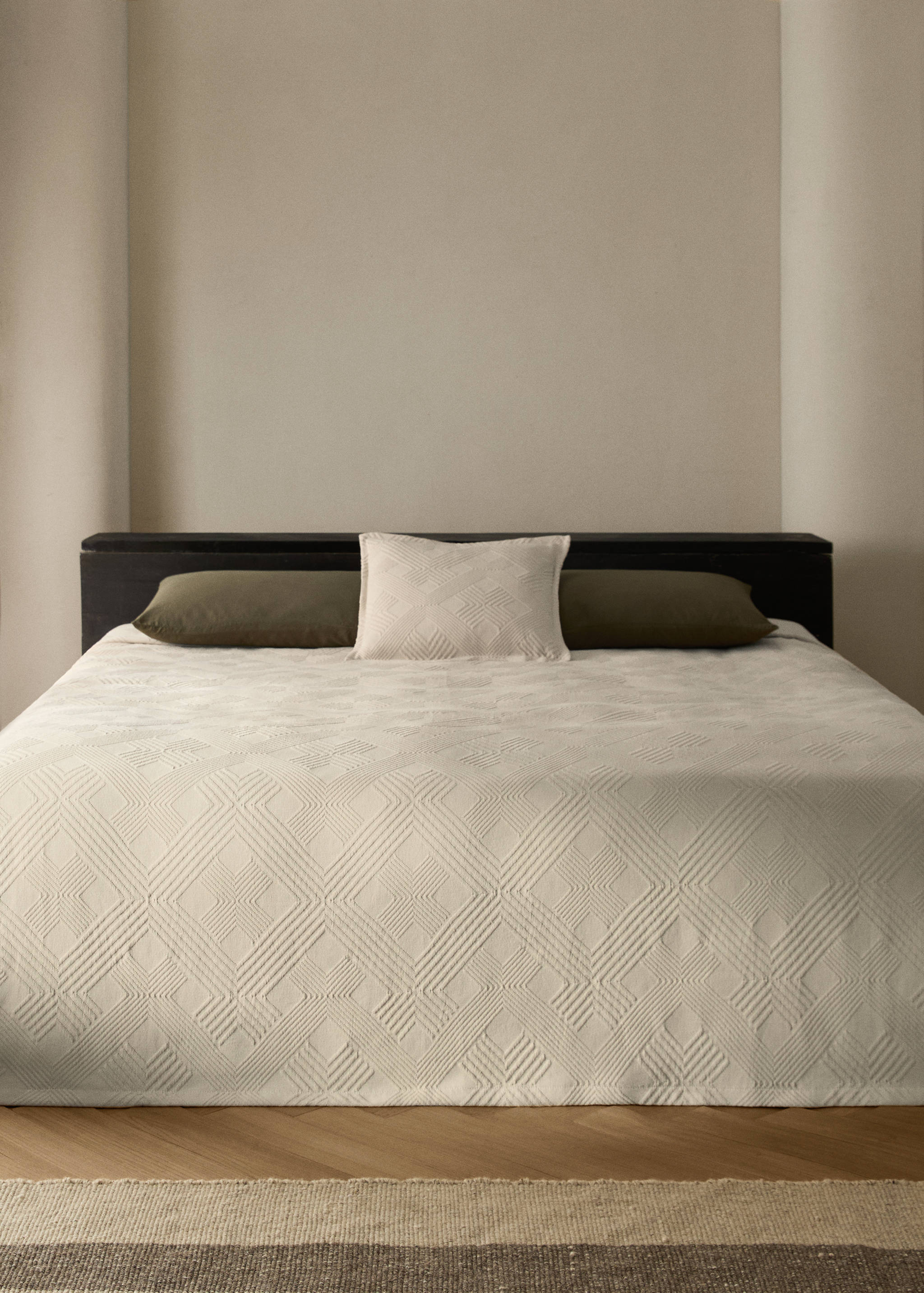 Cotton jacquard diamond-pattern bedspread for 90 cm bed - General plane