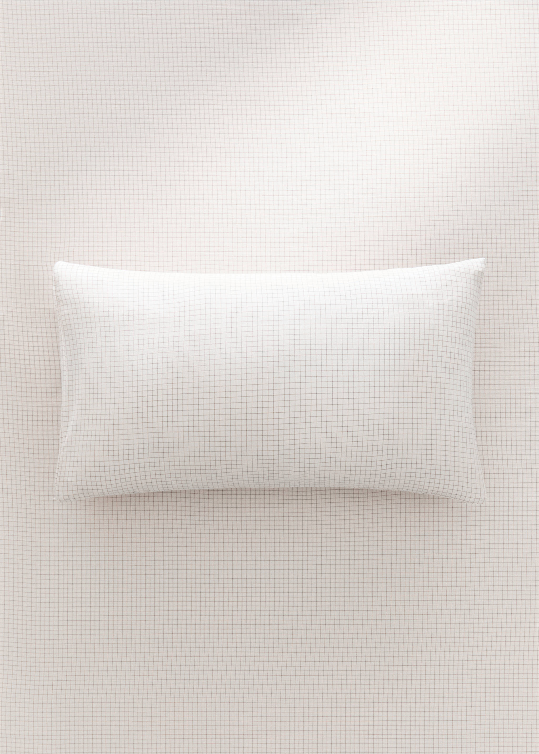 Percale cotton gingham check pillowcase for cot - General plane, Ecru. Ref: 17061566-00.
