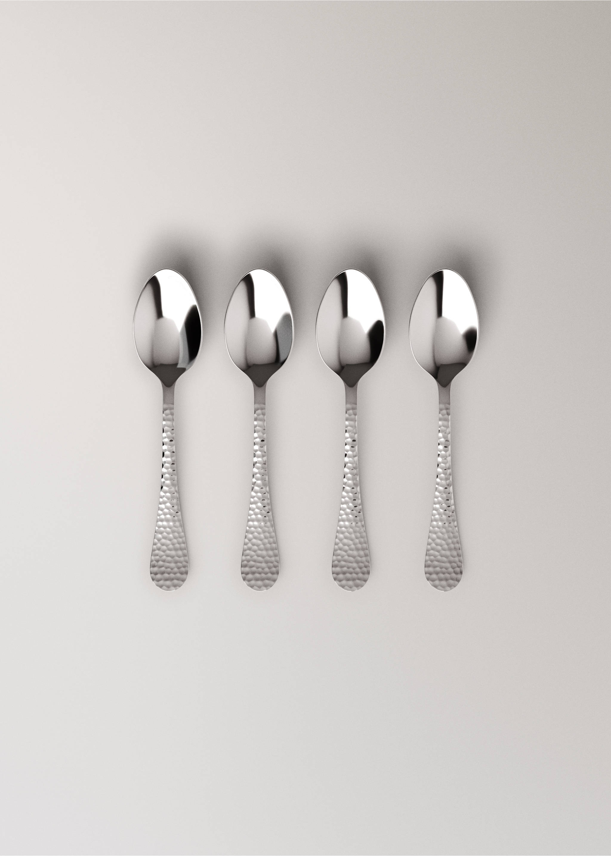 Set of 4 hammered stainless steel dessert spoons - Article without model, Grey. Ref: 17062036-00.