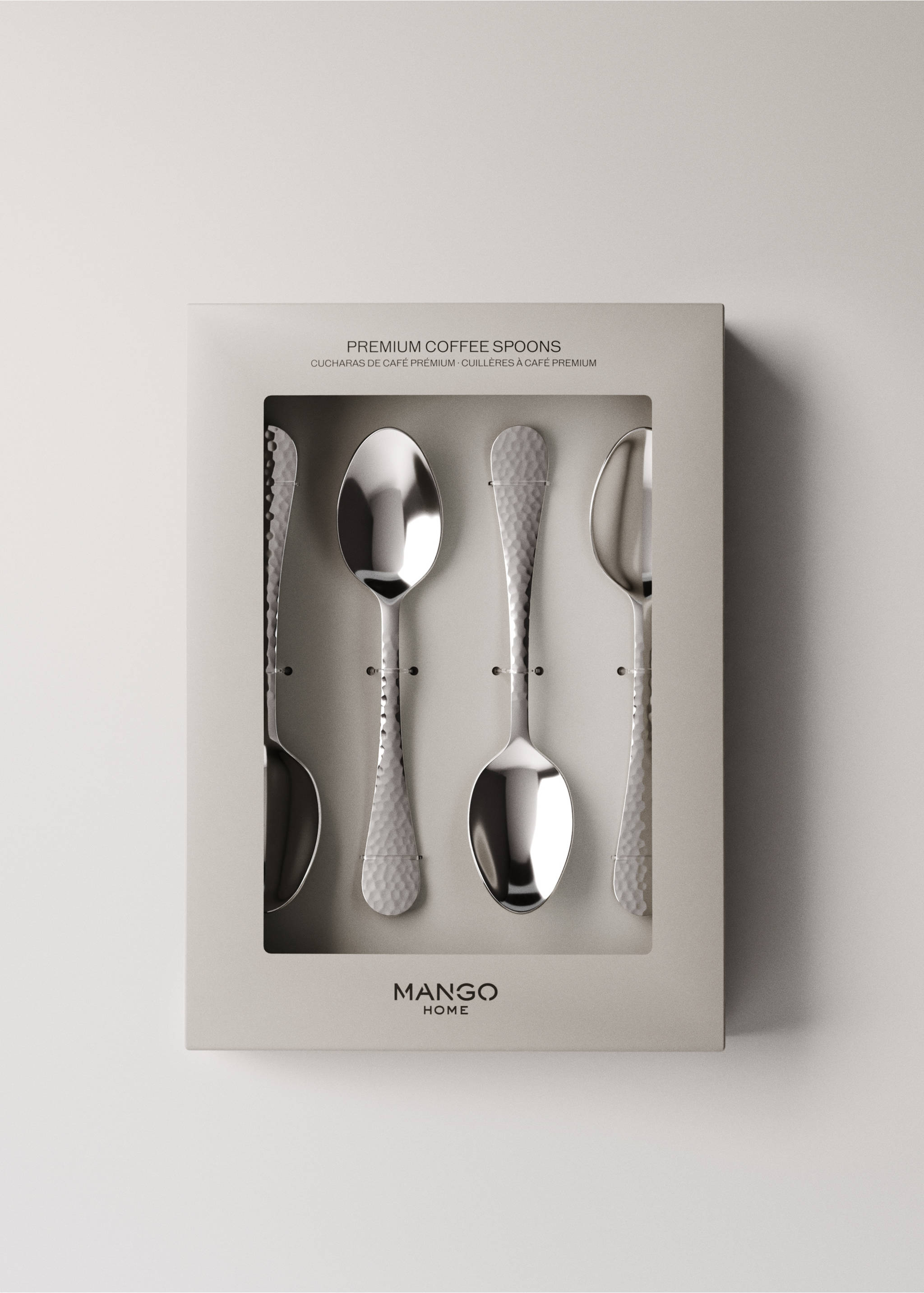 Set of 4 hammered stainless steel dessert spoons - Details of the article 3, Grey. Ref: 17062036-00.