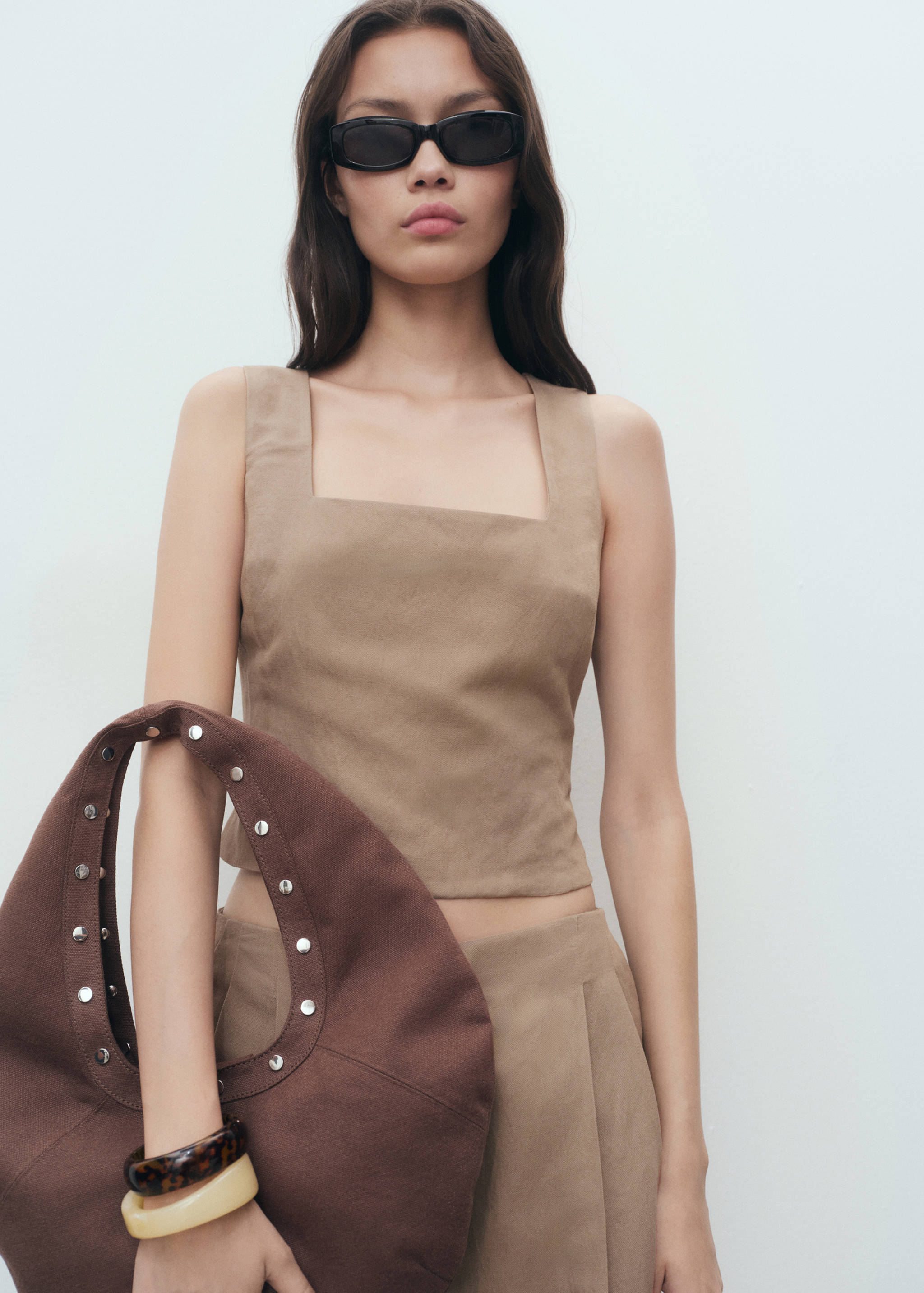 Linen-blend cross-back top - Medium plane