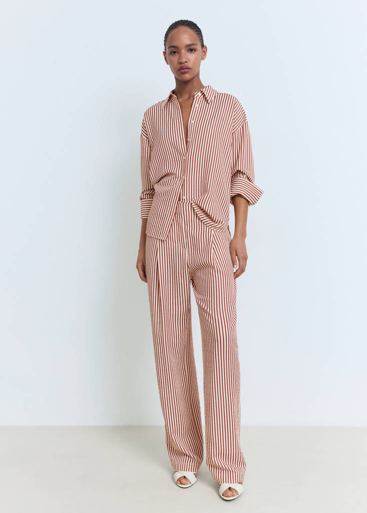 Pleated striped trousers — Burnt Orange