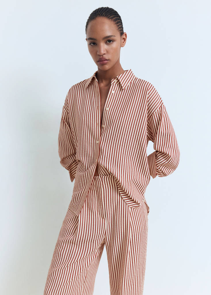 Pleated striped trousers — Burnt Orange
