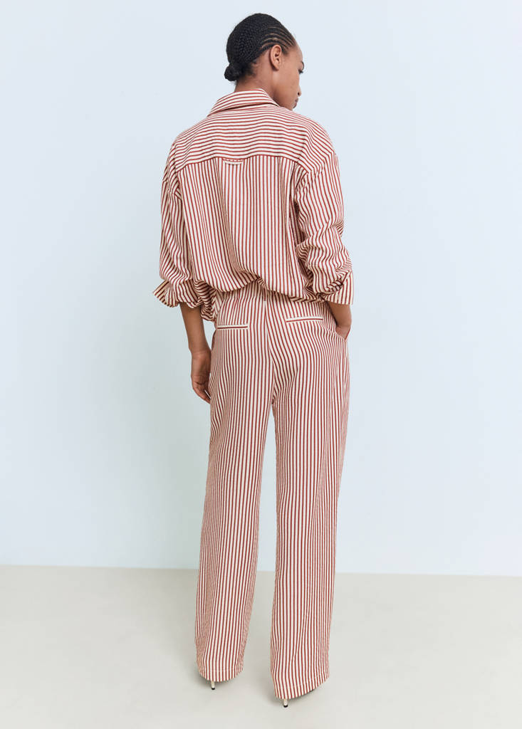 Pleated striped trousers — Burnt Orange