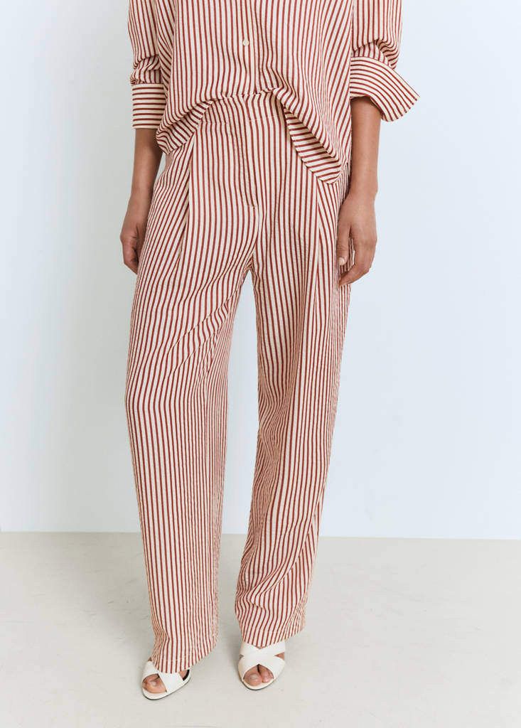 Pleated striped trousers — Burnt Orange