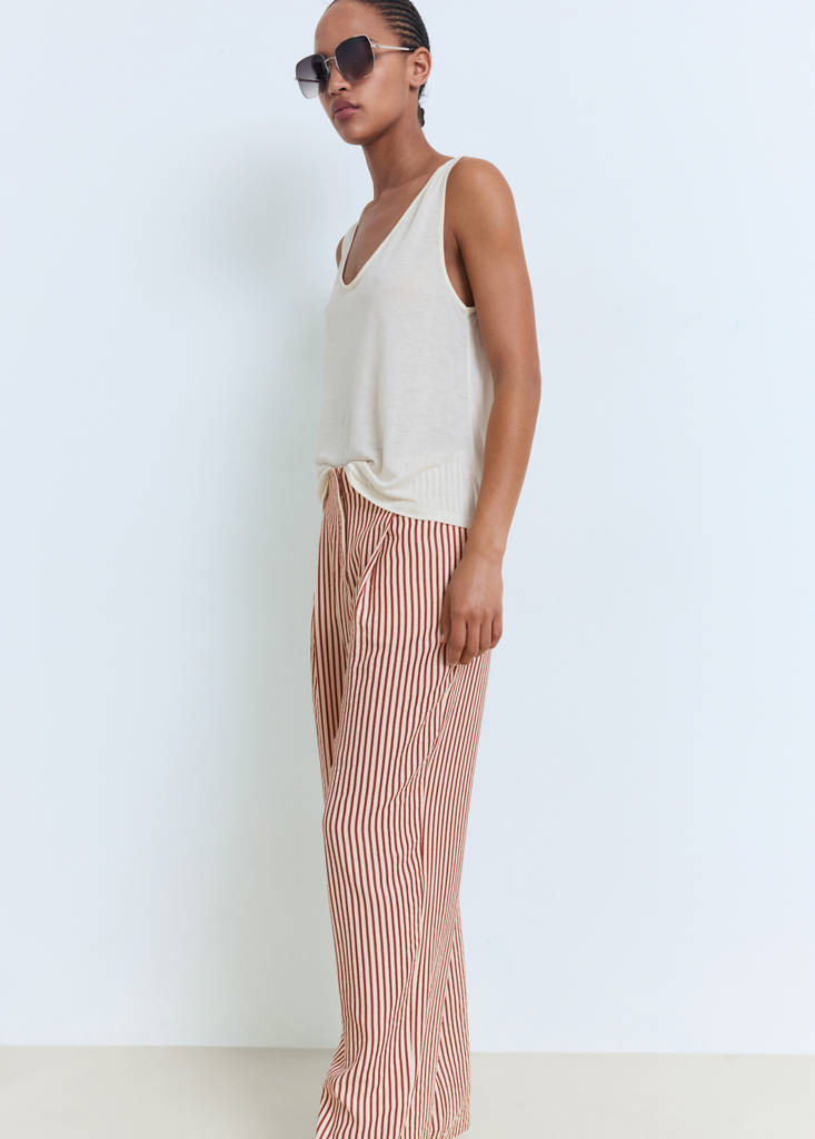 Pleated striped trousers — Burnt Orange