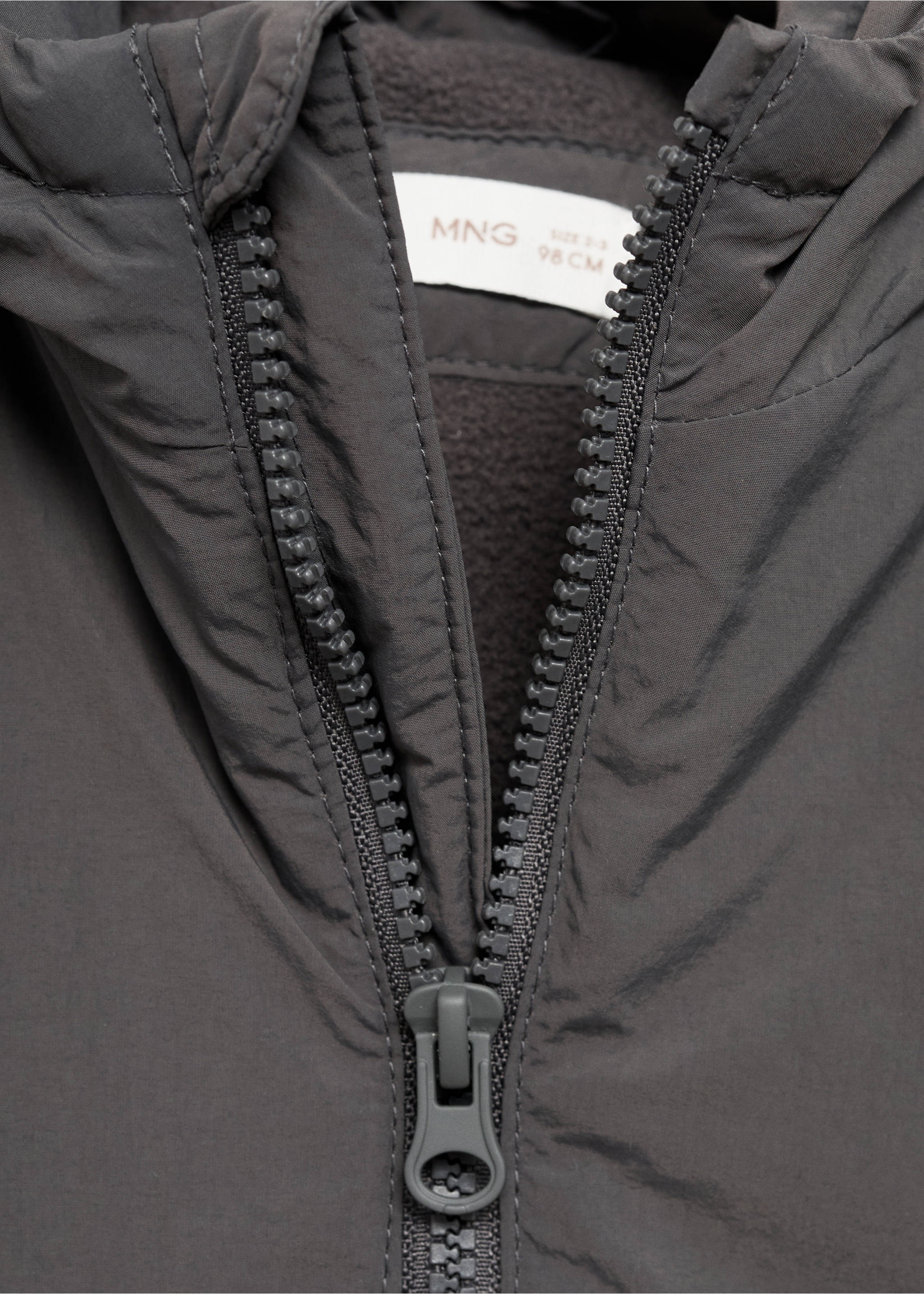 Hood puffer coat - Details of the article 8, Charcoal. Ref: 17062895-00.