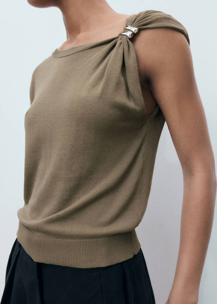 Fine-knit sweater with metallic detail — Medium Brown