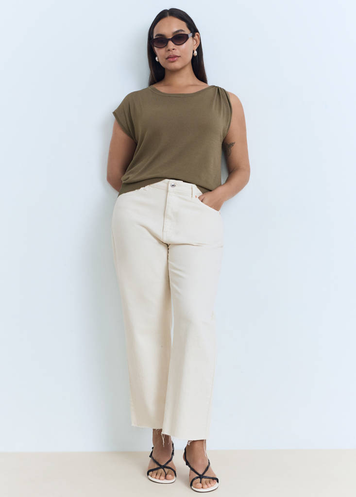 Fine-knit sweater with metallic detail — Medium Brown