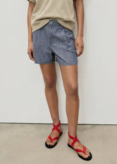 Striped denim shorts with pleats — Blue 1