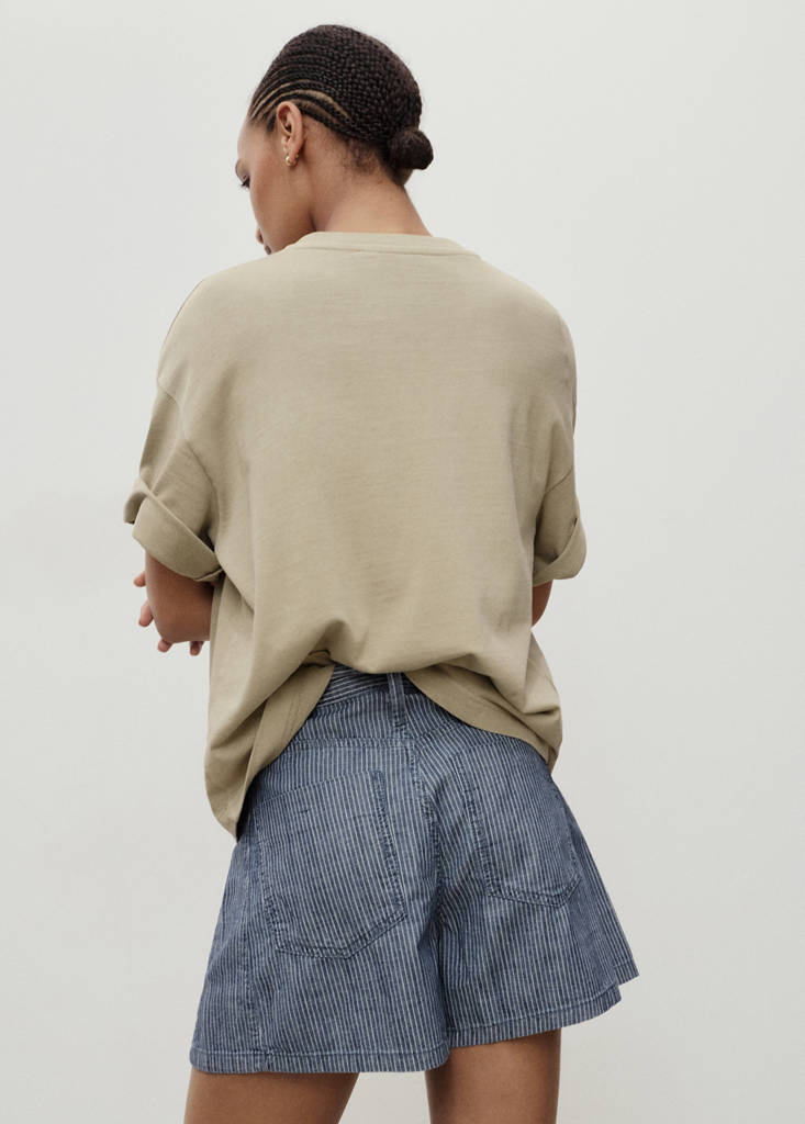 Striped denim shorts with pleats — Blue