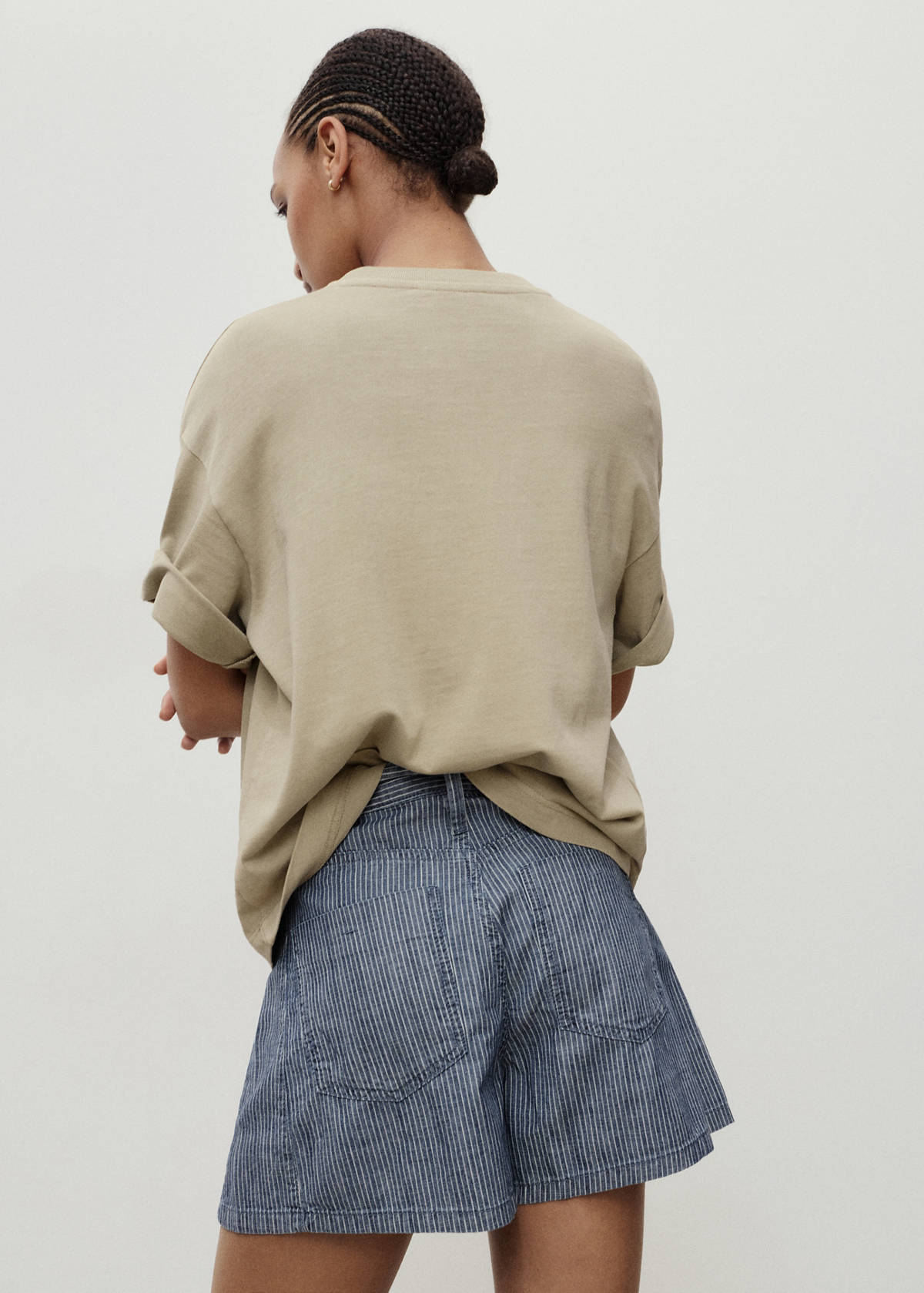 Striped denim shorts with pleats — Blue