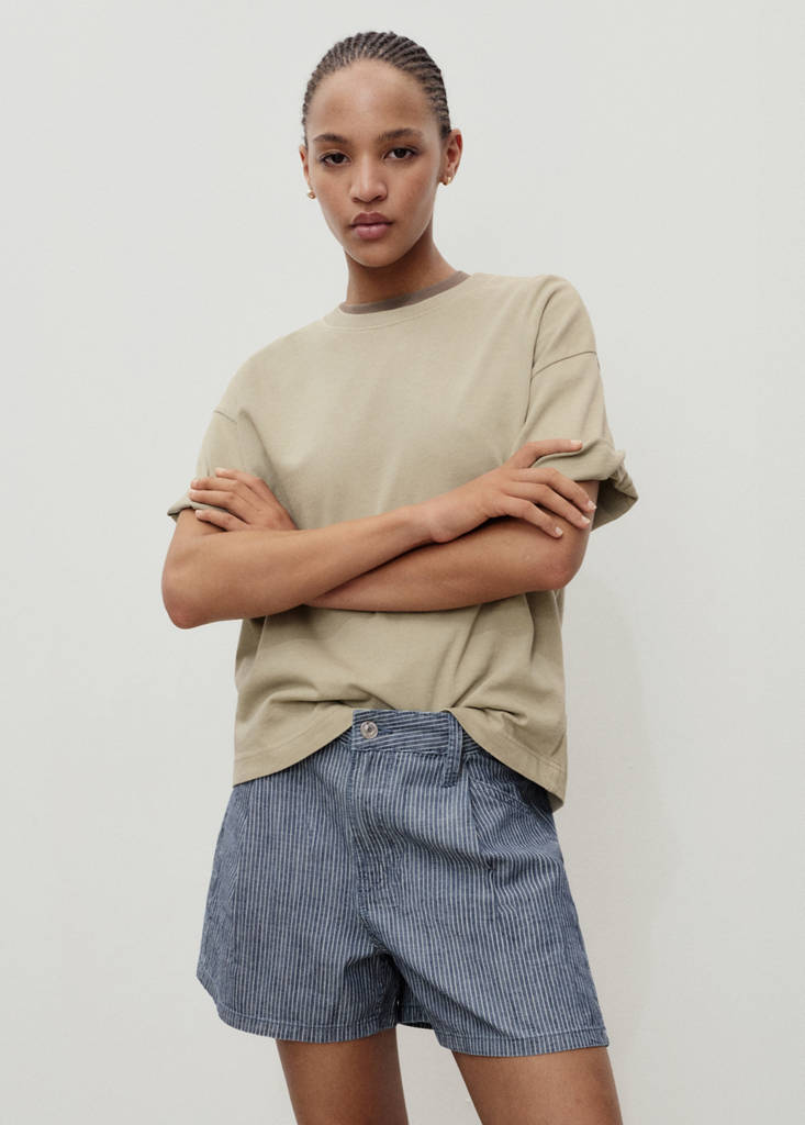 Striped denim shorts with pleats — Blue