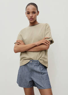 Striped denim shorts with pleats — Blue 4